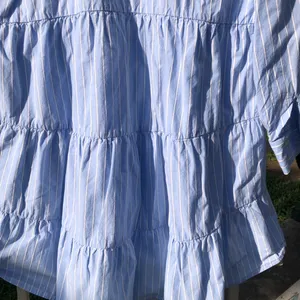 ZARA Blue Cotton Striped Long Sleeved Mini Shirt Dress S thumbnail 10
