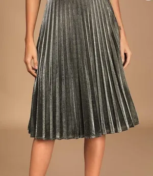 Lulus Star Shine Gold Pleated Midi Skirt size small thumbnail 2