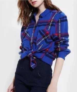 BDG Womens Flannel Long Sleeve Button Down Shirt Blue‎ Red Size Medium thumbnail 1