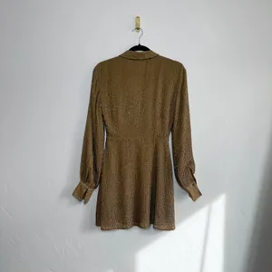 LPA | Beaded 61 V-Neck Mini Dress in Army Taupe Tan‎ size Small thumbnail 4