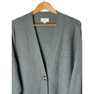 Aerie Varsity Sweater Women Medium Grey Cotton Waffle Knit Button Front Cardigan thumbnail 4