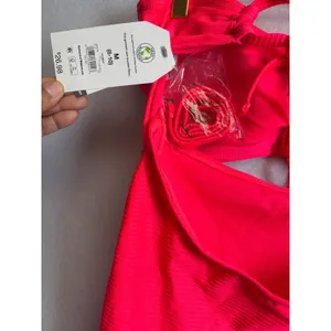 Time and Tru Pink Ribbed Cutout One Piece Swimsuit Medium 8-10 NWT thumbnail 9