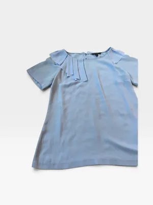 Banana Republic Pale Blue Ruffle-Trim Short Sleeve Blouse thumbnail 3
