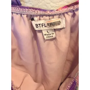 BTFL-Life Off-the-Shoulder Floral Mini Dress Purple Pink Ruffle Smocked Large thumbnail 5