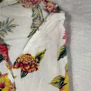 Salty Lemon Floral Wide‎ Leg Tulip Hem Pants White Pink Yellow Large Tropical thumbnail 3