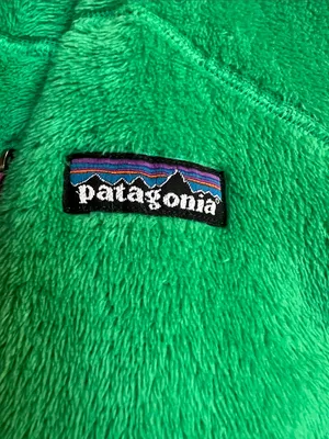 Patagonia Green Teddy Fleece Jacket with Gray Panels 3 zip pockets cozy thumbnail 3