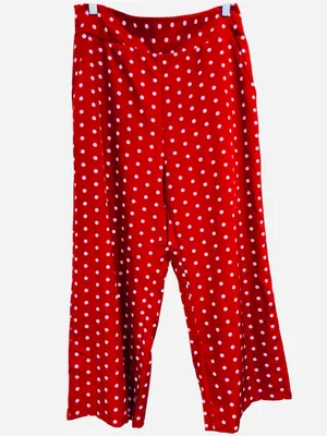 SHEIN Red White Polka Dot Wide Leg Palazzo Pants | Smocked Waist | Size M thumbnail 2