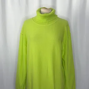 NWT!! FREE PEOPLE Treasure Turtleneck Cashmere Sweater Lime Punch Knit Large thumbnail 3