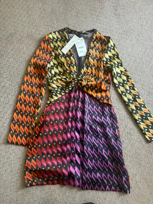 Zara printed mini dress with beaded accents thumbnail 3