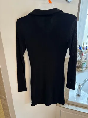 Princess Polly Black Ribbed Button-Up Mini Dress thumbnail 3