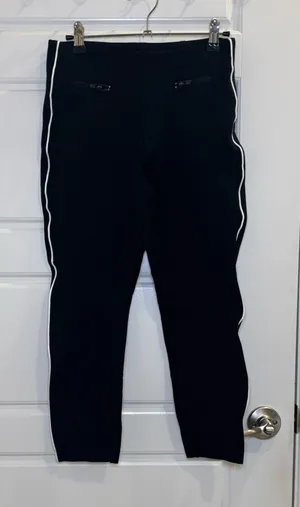 SPANX Black Slim Fit Pants Petite Small Pull On Stretch Tapered Side Stripe thumbnail 1