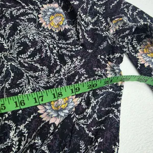 LOFT NWOT Black Purple Floral Ruffle Neck Long Sleeve Elastic Waist Dress‎ Large thumbnail 7