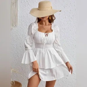 White Ruffle Dress NWT Size XS Cottagecore Boho Off Shoulder Tiered Mini Earthy thumbnail 5