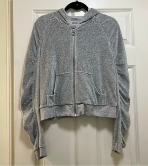 MICHAEL Michael Kors Gray Velour Hooded Sweatshirt Size Medium thumbnail 4