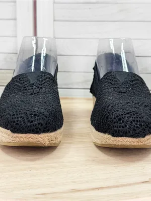 Bobs by Skechers Crochet Lace Wedge Espadrille Platform Slip On Shoes Black 7.5 thumbnail 2
