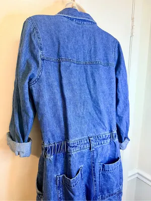 Old Navy Coveralls Womens Small Denim Jumpsuit Boilersuit Utility Workwear Blue thumbnail 11