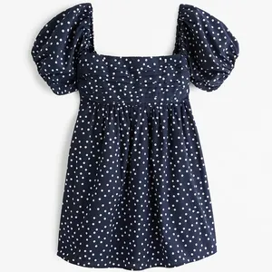 Abercrombie & Fitch Emerson Off The-Shoulder in a navy and white polka dot thumbnail 1