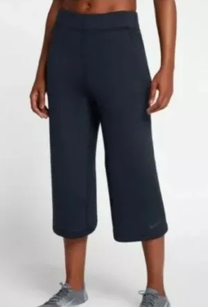 Nike Dri Fit Workout Capri Wide Leg Pants Womens Medium Black Elastic Wide Waist thumbnail 1