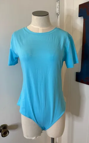 Mango Light Blue Short Sleeve Bodysuit Tee Sz L NWT thumbnail 1