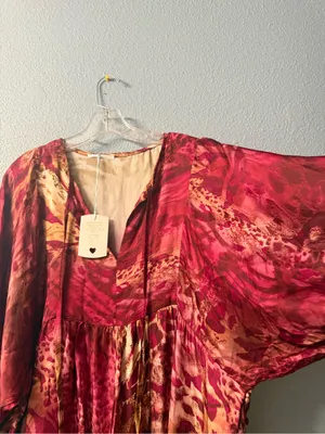 Women's Red & Brown Maxi Dress - Flowing V-Neck Boho Style nwt thumbnail 5