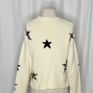 RAILS Perci Animal Star Sweater Ivory Black Camel Cotton Blend Knit X-Small thumbnail 10