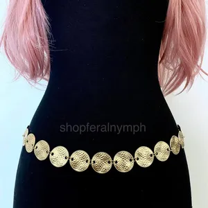 Gold Y2K Hammered Coin Disc Waist Chain Belt, Fits 17 to 39 Inches, X7GA1365 thumbnail 1