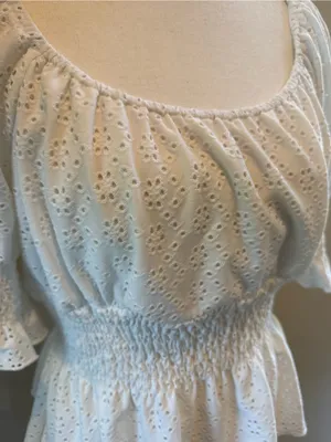 URBAN Romantics White Eyelet Smocked Peplum Blouse thumbnail 2