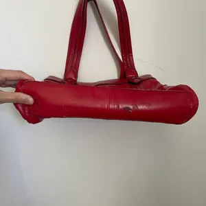Kate Landry Red Leather Shoulder Bag Zebra Print Lining‎ Multi Compartment Tote thumbnail 3