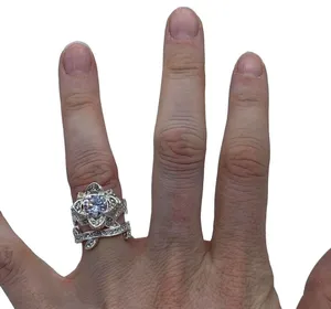 NEW flower fashion ring w/leaf wedding band set 7 thumbnail 8