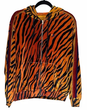 Aviator Nation Classic Velvet Relaxed Zip Hoodie‎ Tiger Print Size Large thumbnail 1