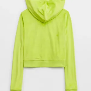 Aerie Real Good Neon Lime Green Velour Cropped Zip Up Hoodie Medium thumbnail 10