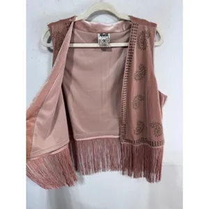 Vocal Women's XL Pink‎ Vest Faux Suede Studded Fringe Western Boho Cowgirl thumbnail 2