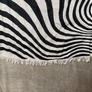 Etcetera Monochrome Zebra Print Scarf Black White Stripe Fringe Headwrap Headband Shawl thumbnail 6