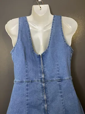 Conshvi Dress Womens Medium Blue Denim Tank Sheath Mini Zip Back Sleeveless thumbnail 7