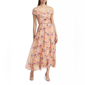 ASTR Leonara Off Shoulder Maxi Dress Peach Multi One Size NWT thumbnail 5