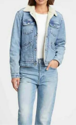 GAP Icon Light Blue Sherpa-Trim Denim Jacket, size 2XL plus outdoor casual thumbnail 1
