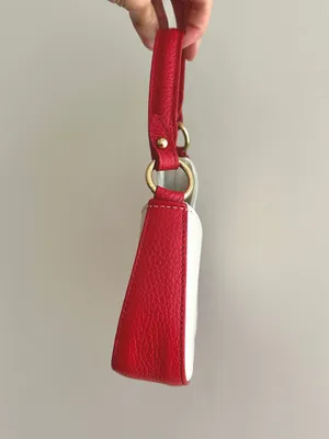 Micro Italian Leather Handbag / Crossbody Bag, Red/White, Mini Halfmoon thumbnail 4