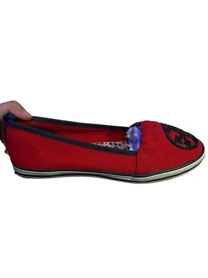 EUC Tory Burch Red Canvas Logo Slip On Sneakers Flats Size 8M thumbnail 2