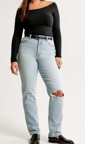 Abercrombie Curve Love Ultra High Rise 90s Straight Jean in Light Destroy thumbnail 1