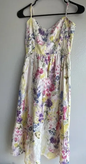H&M Linen Blend Floral Maxi Sweetheart Strappy Summer Cottagecore Sz XS thumbnail 1