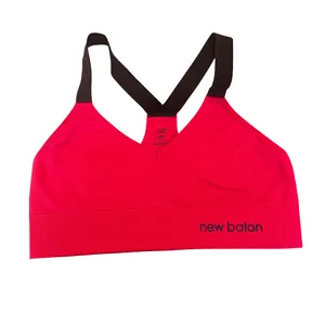 New Balance Seamless Racerback Sports Bra Pink Medium Yoga Gym Logo Flaw Top GUC thumbnail 5