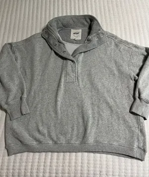 aerie Women's Heather Gray Snap-Neck Quarter Zip Sweater thumbnail 1