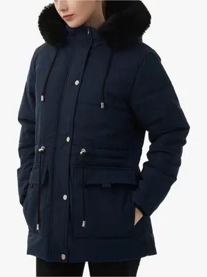 Women's Winter Anorak Hooded Knee-Length Water-Resistant Coat Navy Color AY6 thumbnail 4