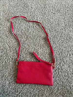 Tory Burch Pink-Red Pebbled Leather Crossbody with Gold Logo thumbnail 2
