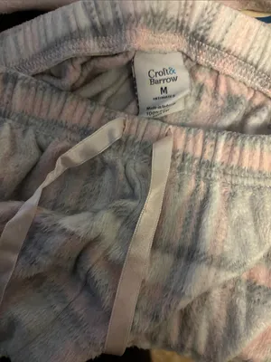 Croft & Barrow Pink Long-Sleeve Top with Pink & Gray Plaid Pajama Pants thumbnail 3