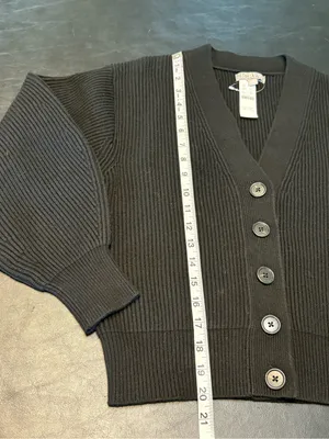 J. Crew Black Ribbed V-Neck Button-Up Cardigan NWT size XXS thumbnail 9