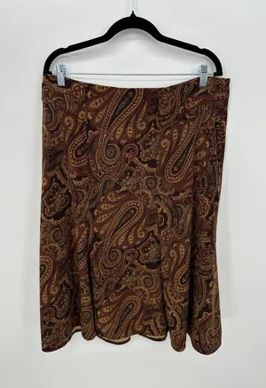 Briggs New York Brown Paisley Midi Skirt Sz XL Rustic Western Prairie Boho Chic Festival Country thumbnail 1