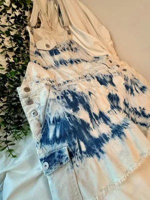 No Boundaries Tie Dye Denim Overalls Shorts XL 15-17 Raw Hem thumbnail 5