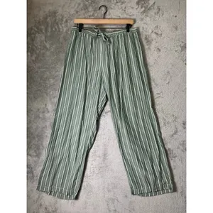 Cozy Earth Pajama Set Womens Large Green White Stripe Button Up Drawstring Pants thumbnail 6