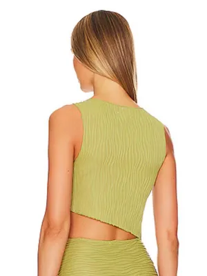 Superdown Eleanor Asymmetrical Cutout Crop Top Olive Green XS NWT Revolve thumbnail 2